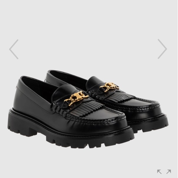 Celine Shoes - CELINE Margaret Loafer with Triomphe Chain in Polished Black Leather